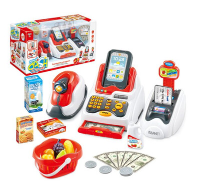 Cash Register Supermarket Set w/scanner, card box and 24 accessories