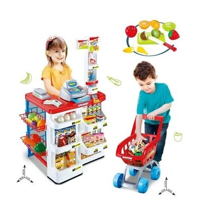 Supermarket Play Set Mundo Toys Shopping Cart for Kids, Fruits Cutting