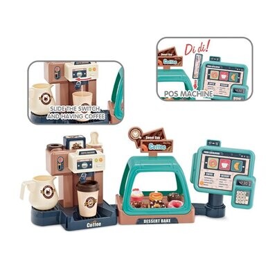 Mundo Toys Coffee Machine Kids Boys Girls 41 Pcs w Sound & Light Candy Dessert Shopping Cashier Supermarket Play House Toy