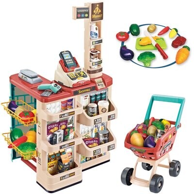 Mundo Toys Supermarket Play Set for Kids W/Shopping Cart, Cash Register, Electronic Scanner Girls Boys Age 3 4 5 Years