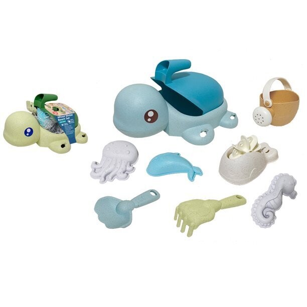 Beach Toys Set for Kids, Turtle Beach Sand Toy. Set Including Friendly Turtle , Watering can, Beach Molds, Beach Bucket, Beach Shovel Tool Kit, ideal for Toddlers. Organic Material - Degradable