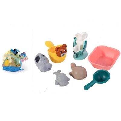 Soft Beach Toys Set for Kids, Beach Sand Toy. Set 7 pcs Including, watering can, sand mill, beach bucket, Beach Molds, shovel, ideal for Toddlers. Soft and Safe.