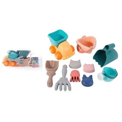 Soft Beach Toys Set for Kids, Beach Sand Toy. Set 10 pcs Including, Truck, watering can, beach bucket, Beach Molds, Tool Kit, ideal for Toddlers. Soft and Safe.