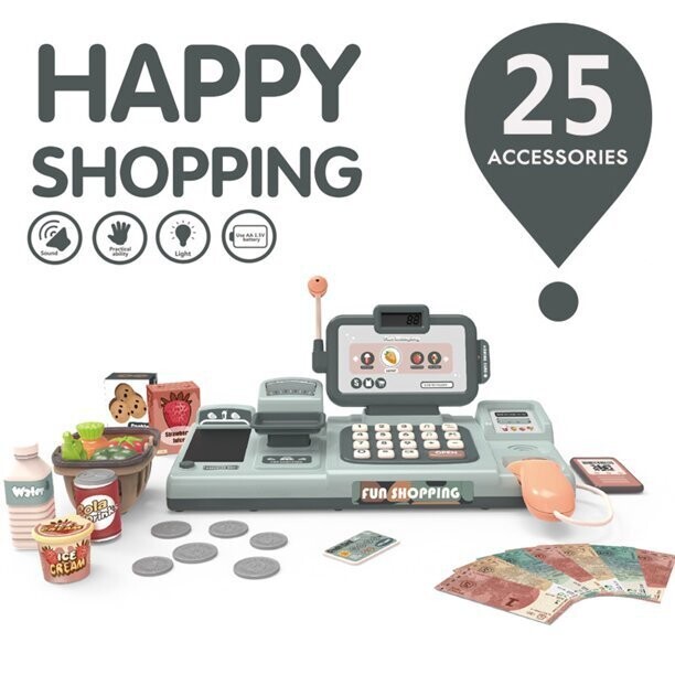 Cash Register Toy for Kids Shopping Pretend Play 25pcs Ideal Boys Girls 3 4 5 Years Old Blue