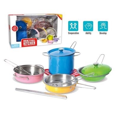 Mundo Toys Stainless Steel Kitchen Set and Food Play Kitchen Toys Cooking Set,13 Pieces