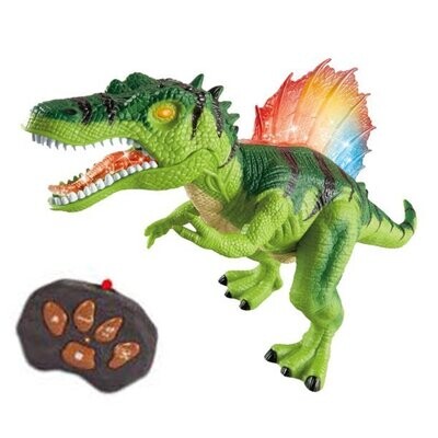 RC Spinosaurus Dinosaur Big Action Figure Jurassic World Toy Walking Robot Toys with LED Light up Roaring Realistic Simulation Sounds Green - Electronic Pets
