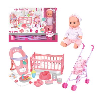 Baby Doll Nursery Playset w/ Stroller, Crib & High Chair +3 Years