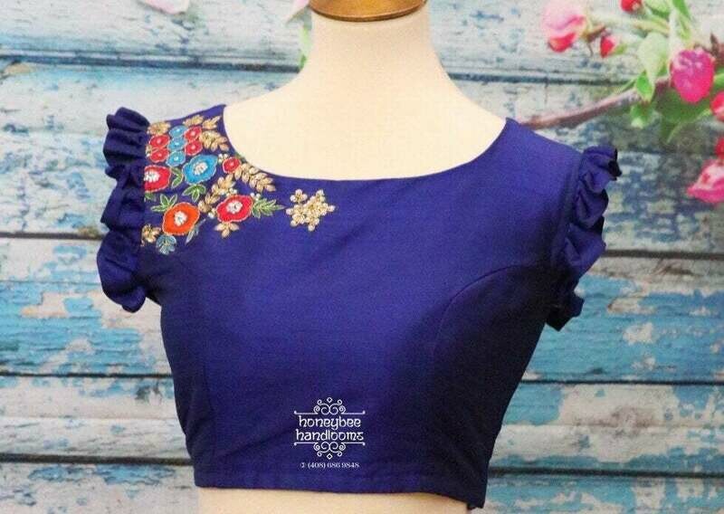 Designer Saree stitched Ruffle sleeve blouse