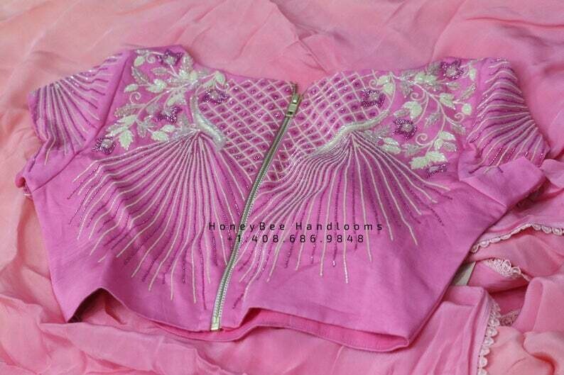 Pure crape saree with stitched blouse,zardhosi work,fancy saree,dual tone saree,two color saree,flowy saree,lyte weight saree,cocktail saree