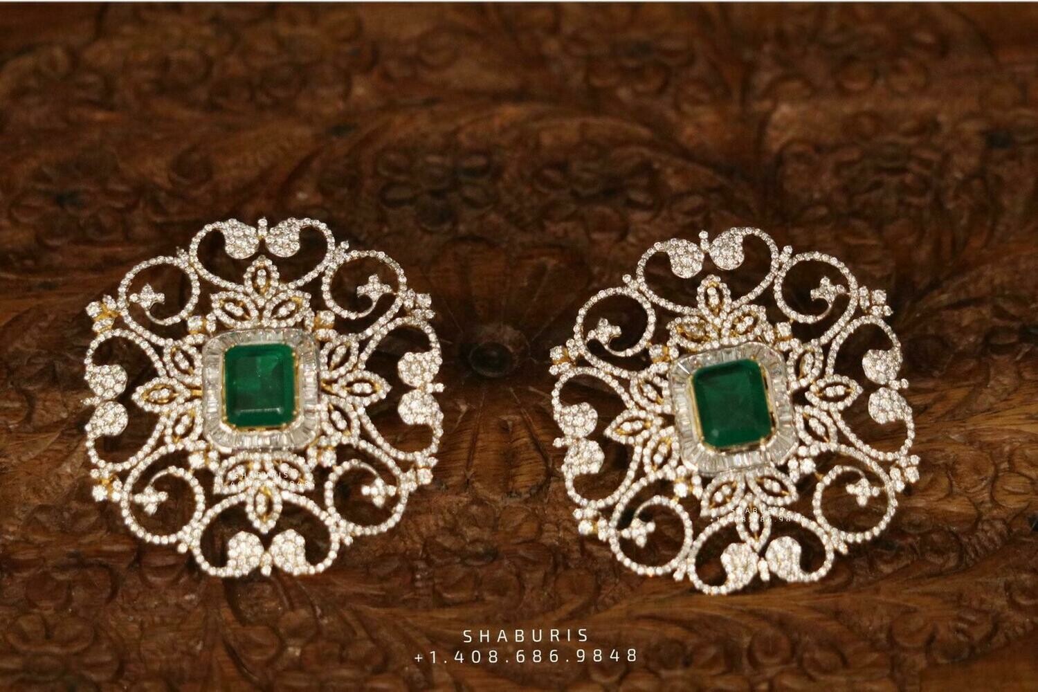 Diamond studs ,Indian Jewelry,Pure Silver Jewellery Indian ,Big Stud,Big Indian Stud,Indian Bridal,Indian Wedding Jewelry-NIHIRA-SHABURIS