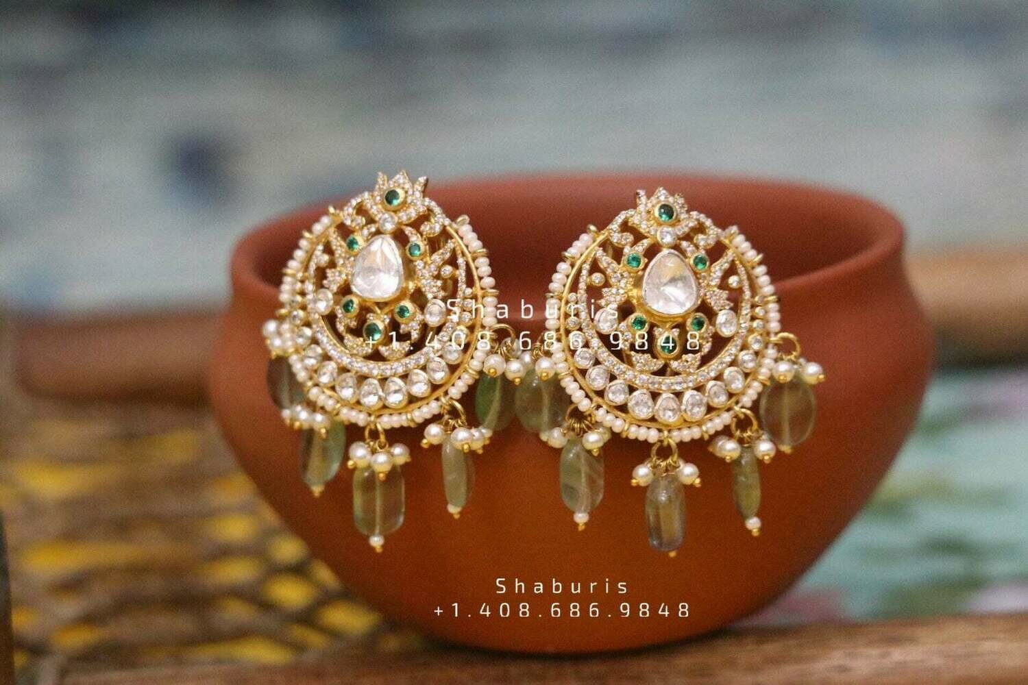 Chandbali , Latest Indian Jewelry,South Indian Jewelry,Pure silver Jhumkas Indian,Indian Earrings,Indian Wedding Jewelry -NIHIRA-SHABURIS