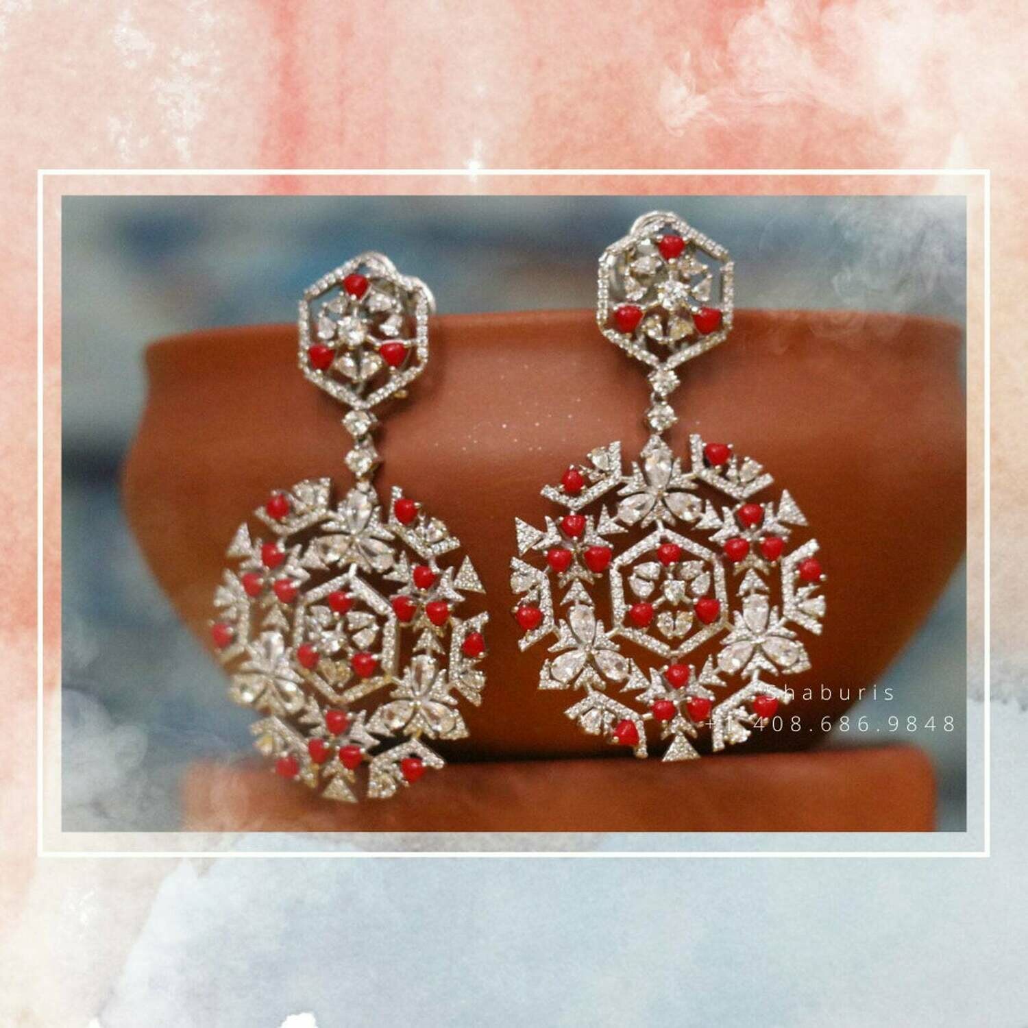 Coral Pure Silver Jewelry Indian,Cocktail Earrings,Fashion Jewelry in Silver,Indian Earrings,Indian Jewelry,High End Jewelry-NIHIRA-SHABURIS