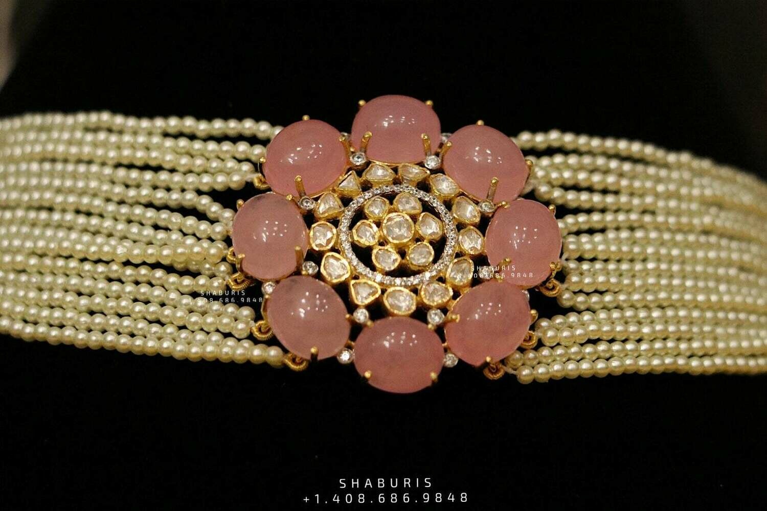Pearl choker,Pure Silver jewelry Indian, diamond choker set,Sabyasachi style,Indian Bridal,Indian Wedding Jewelry-NIHIRA-SHABURIS