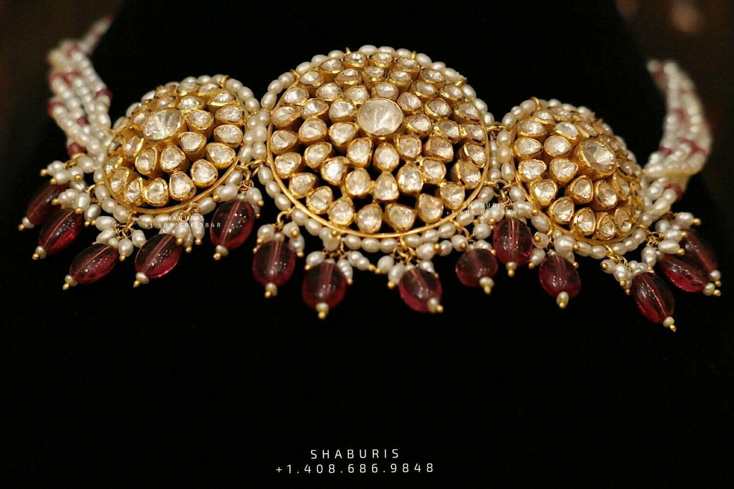 Pearl polki choker,Pure Silver jewelry Indian, diamond choker set,Sabyasachi jewelry inspired,Indian Bridal,Indian Jewelry-NIHIRA-SHABURIS