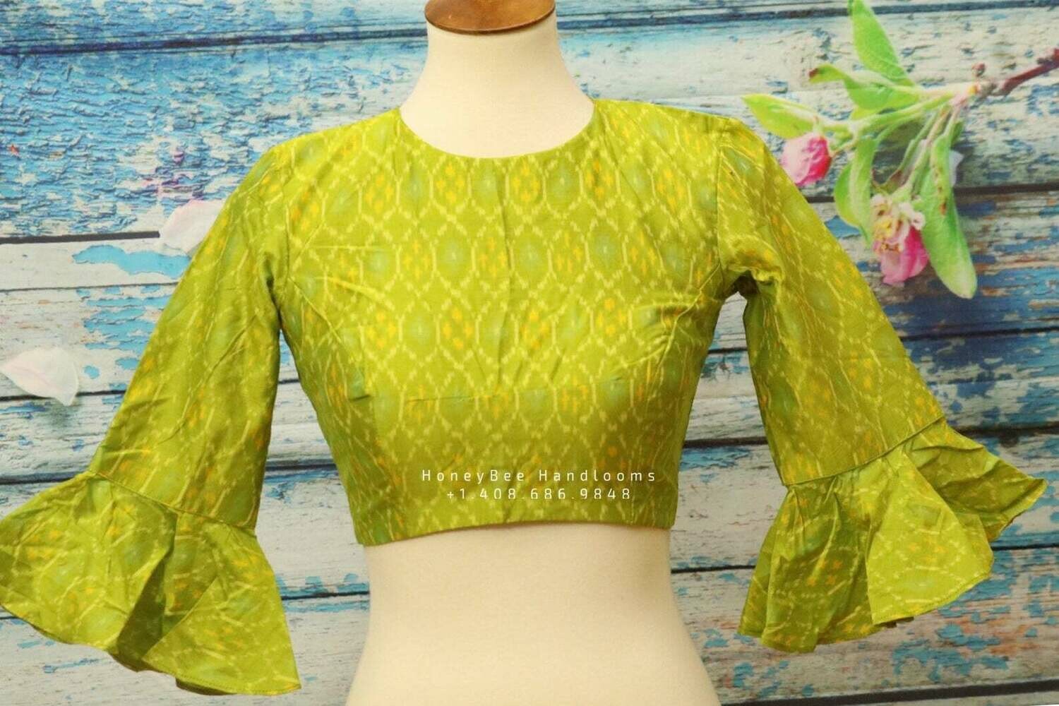 Ikkat Saree Blouse |seiko Work Blouse | saree stitched Blouse | Bollywood Blouse| silk saree Blouse | green Blouse | Handloom blouse