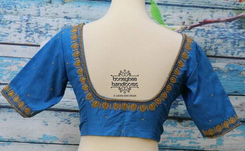 Saree Blouse | Stitched blouse | Blouse|Silk Blouse | Pure silk | blue blouse| indian Blouse|bollywood Blouse- HoneyBee Handlooms