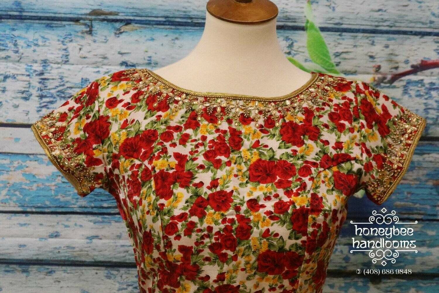 Floral Blouse| Saree Blouse |hand Work Blouse | stitched Blouse| Bollywood Blouse | cocktail Blouse | HoneyBee Handlooms