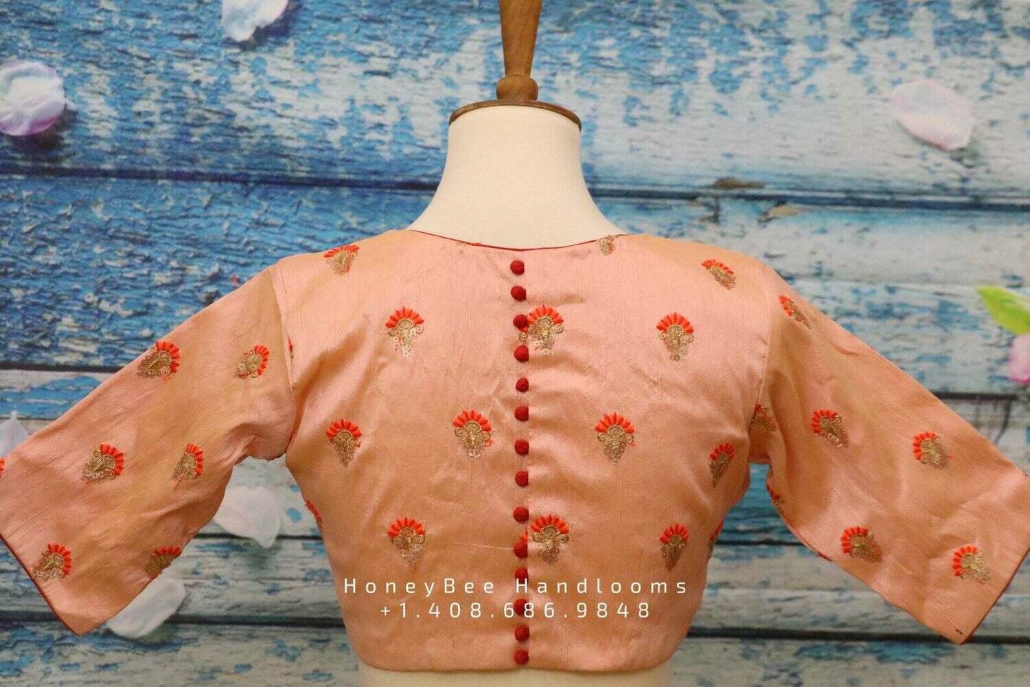 Pattern blouse | Indian Saree blouse | Indian designer blouse | designer blouse | ikkat saree blouse | peach blouse | HoneyBee Handlooms