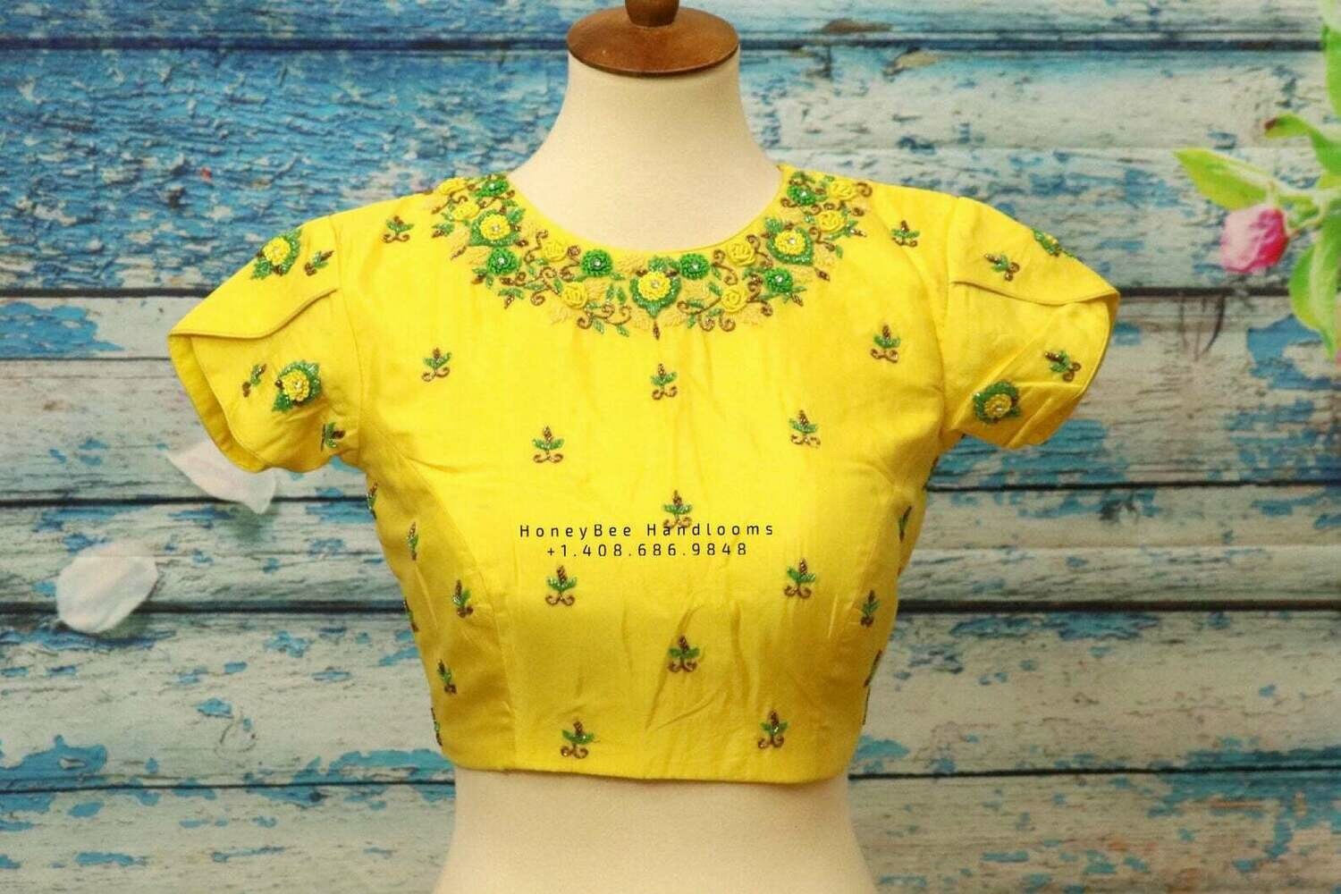 Silk Saree Blouse | Stitched blouse | Blouse|Silk Blouse | Pure silk | yellow blouse| indian Blouse|bollywood Blouse- HoneyBee Handlooms