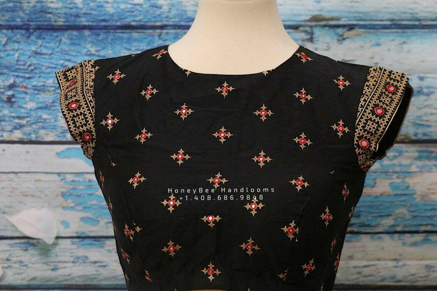 Cutch work designer blouse - Mirror work Blouse -Maggam work blouse - hand work blouse - Saree Blouse - black Saree Blouse - black Blouse