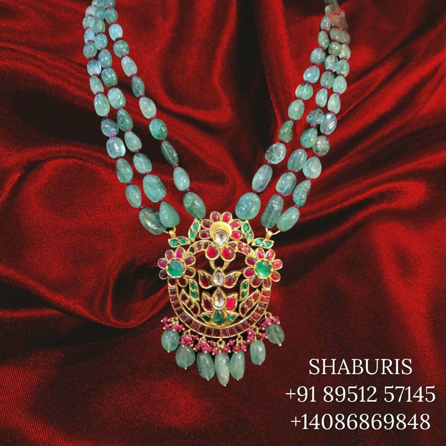 Emerald beaded jewelry pure silver kundan pendant gold jewelry look a like indian jewelry sets statement jewelry -SHABURIS