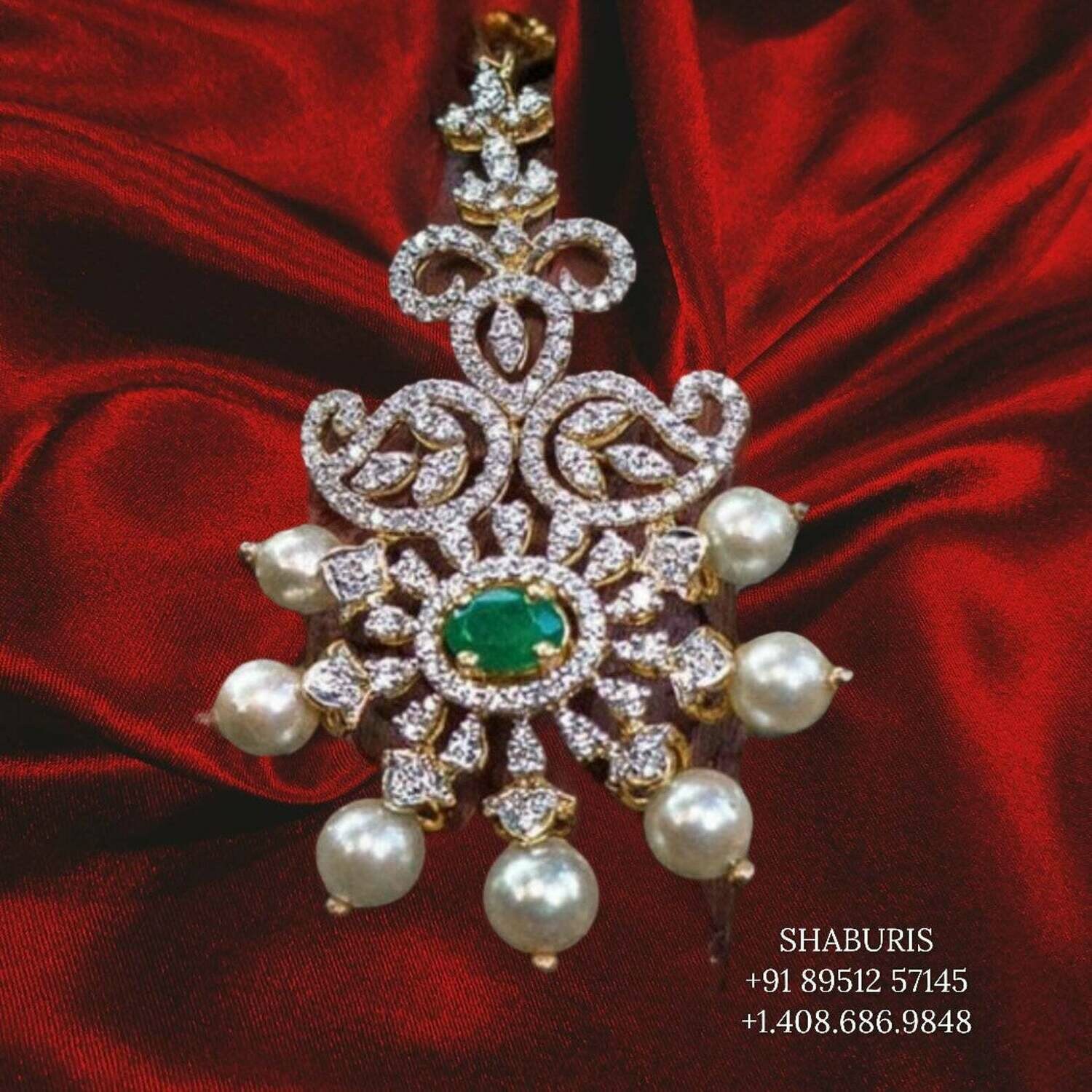 Jewelry set diamond pendant emerald pure silver jewelry indian gifting statement jewelry simple jewelry -SHABURIS