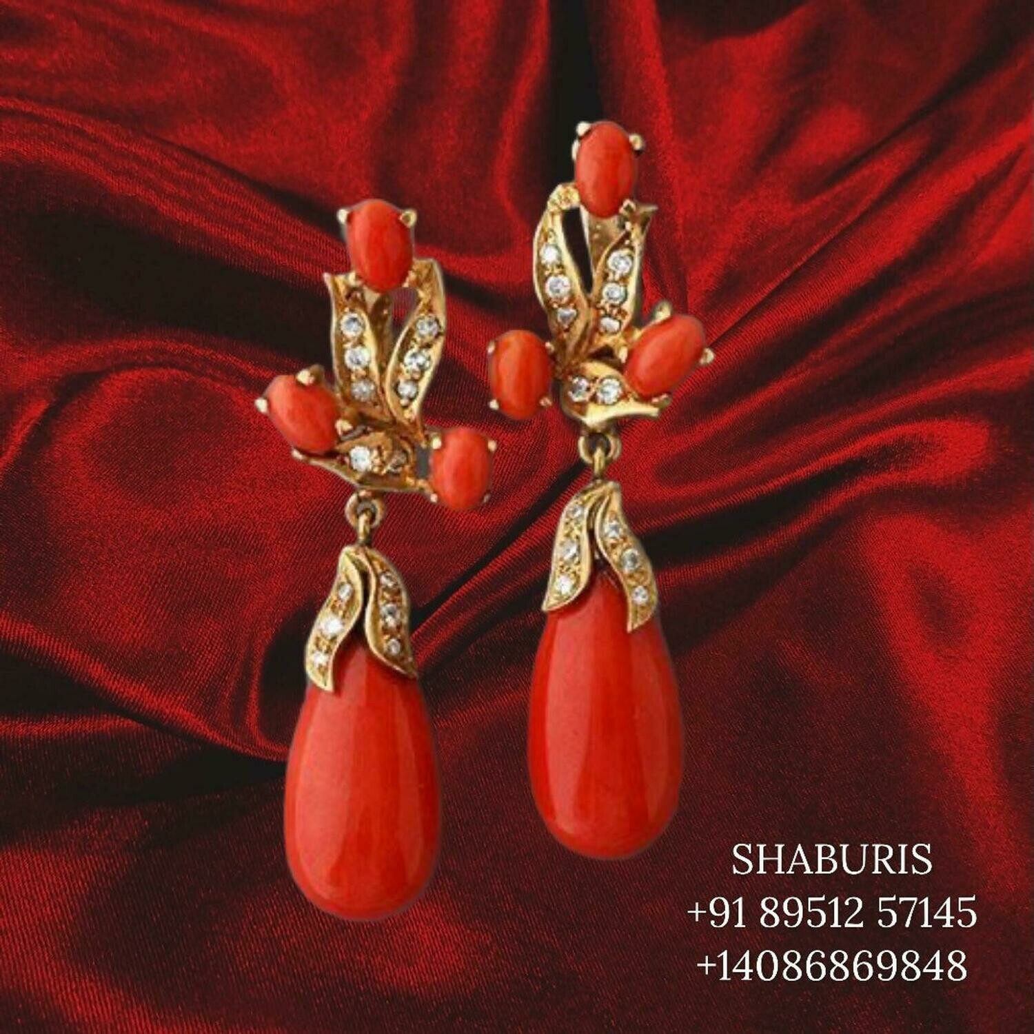 Gold jewelry,coral earrings,gem ston Jewelery,indian Jewelery,cocktail Jewelery,diamond earrings,Pure silver jewelry-SHABURIS