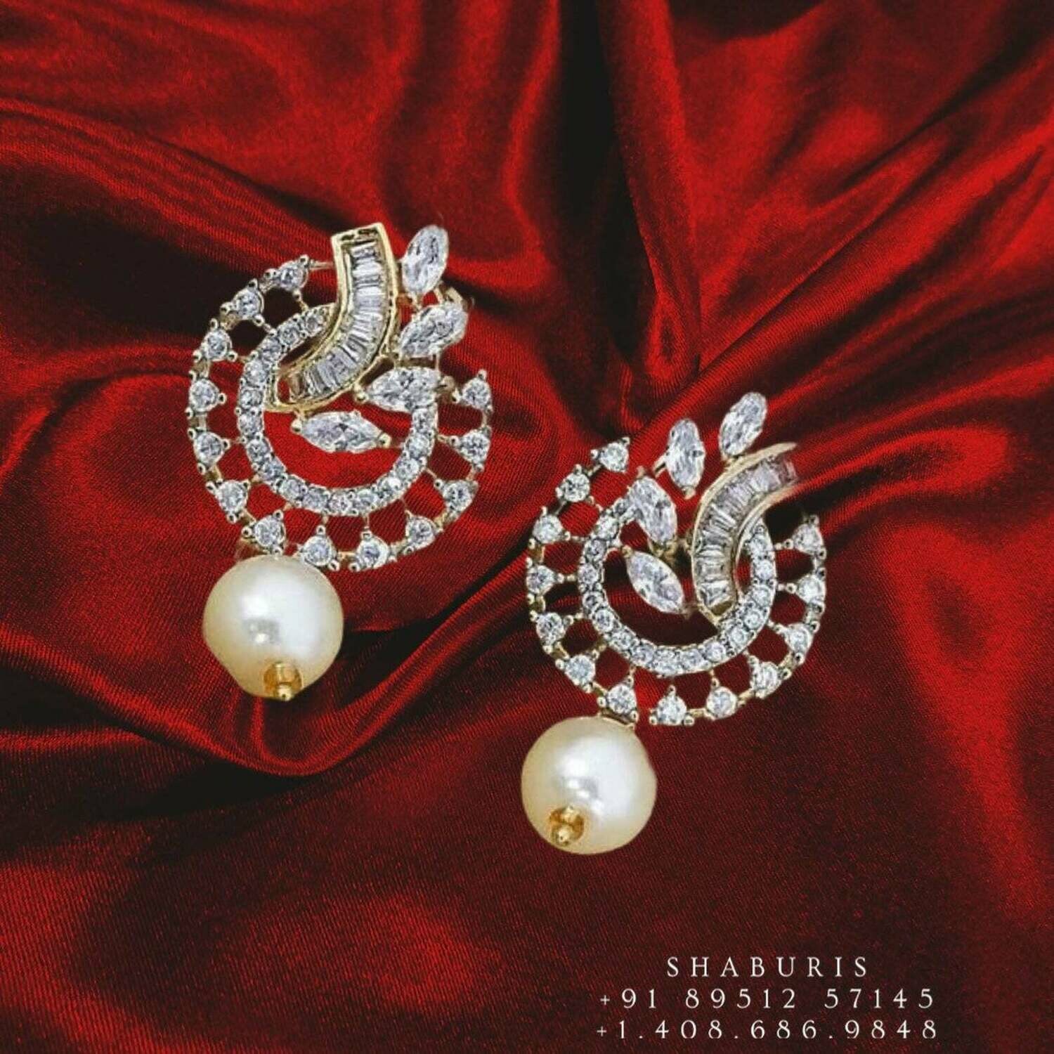 Diamond earring,pure silver jewelry indian jewelry sets indian gold jewelry look a like south indian earrings party wear earrings - SHABURIS