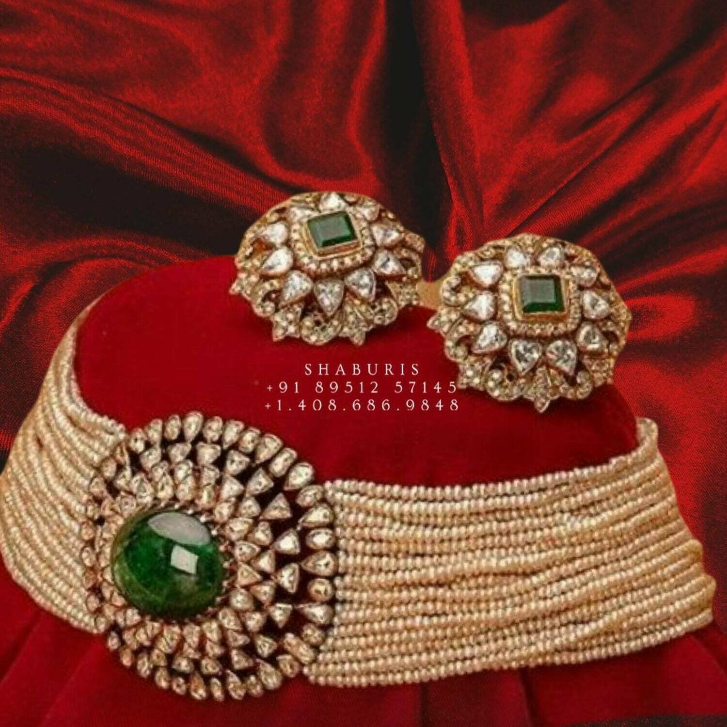 Pearl choker,kundan ,polki , pearl,Heavy choker,Sabyasachi Jewelry inspired,indian Jewelery,Polki haram,Pure silver jewelry-NIHIRA
