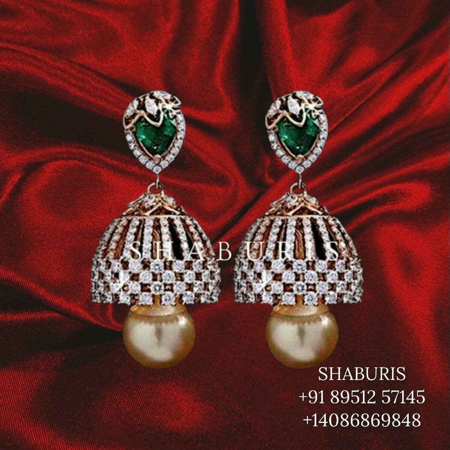 Diamond Jhumka,Pure Silver Jewelry Indian,Fashion Jewelry in Silver,Indian Earrings,Indian Jewelry,High End Jewelry-NIHIRA-SHABURIS