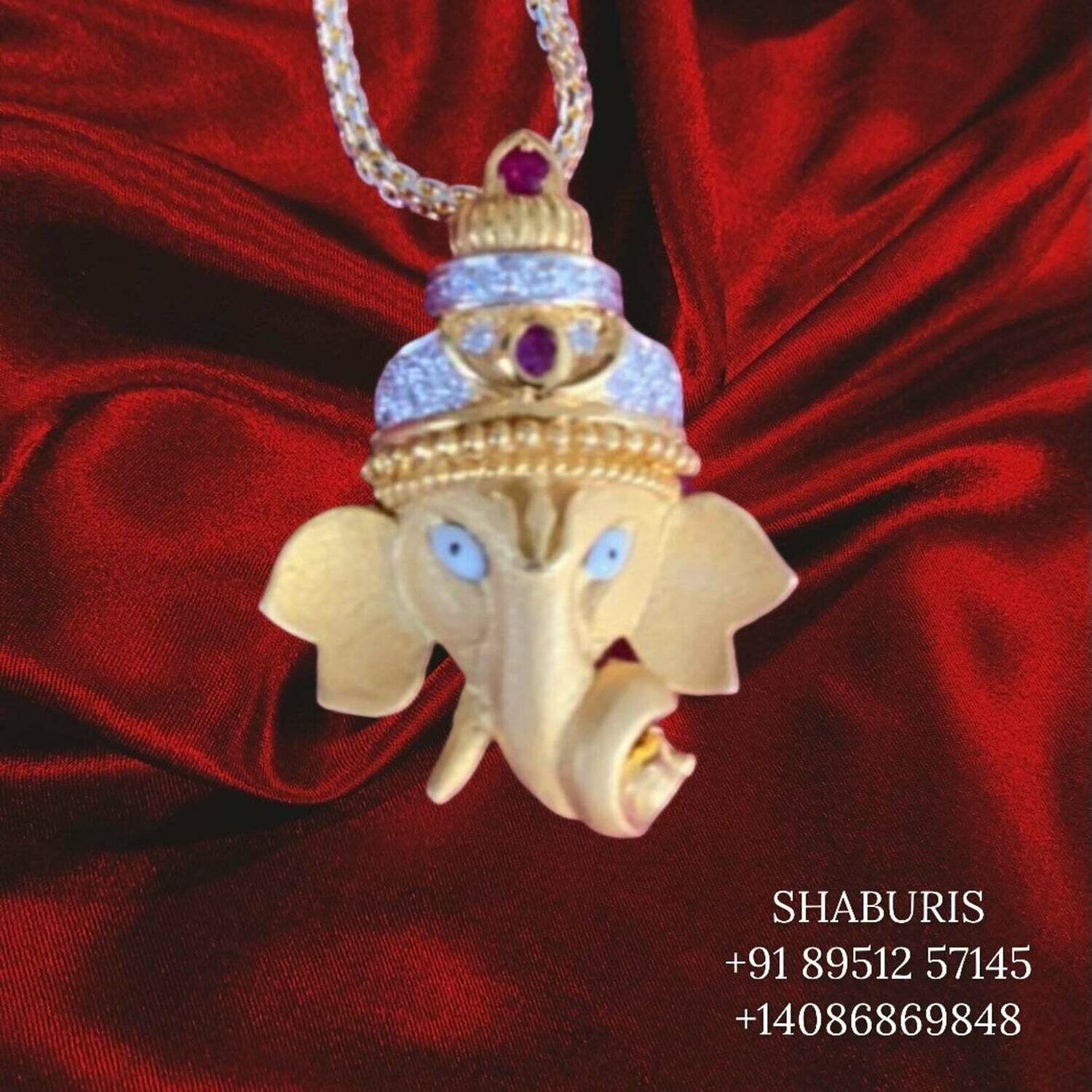 Sterling silver ganesha pendant temple jewelry diamond jewelry look a like gold jewelry designs india office wear jewelry -SHABURIS