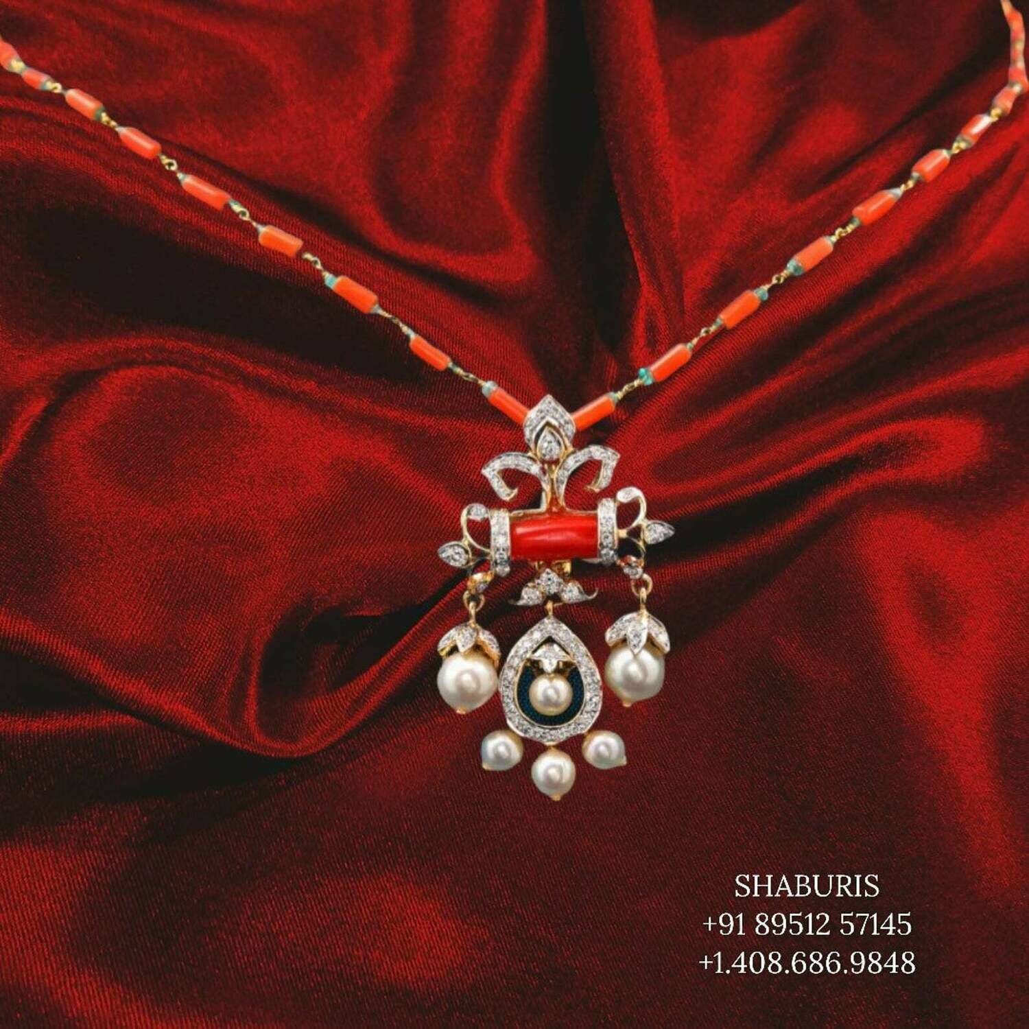 Lyte weight jewelry , coral Jewelry,South Indian Jewelry,Pure silver coral jewelry,Diamomd pendant,Indian Wedding Jewelry -SHABURIS