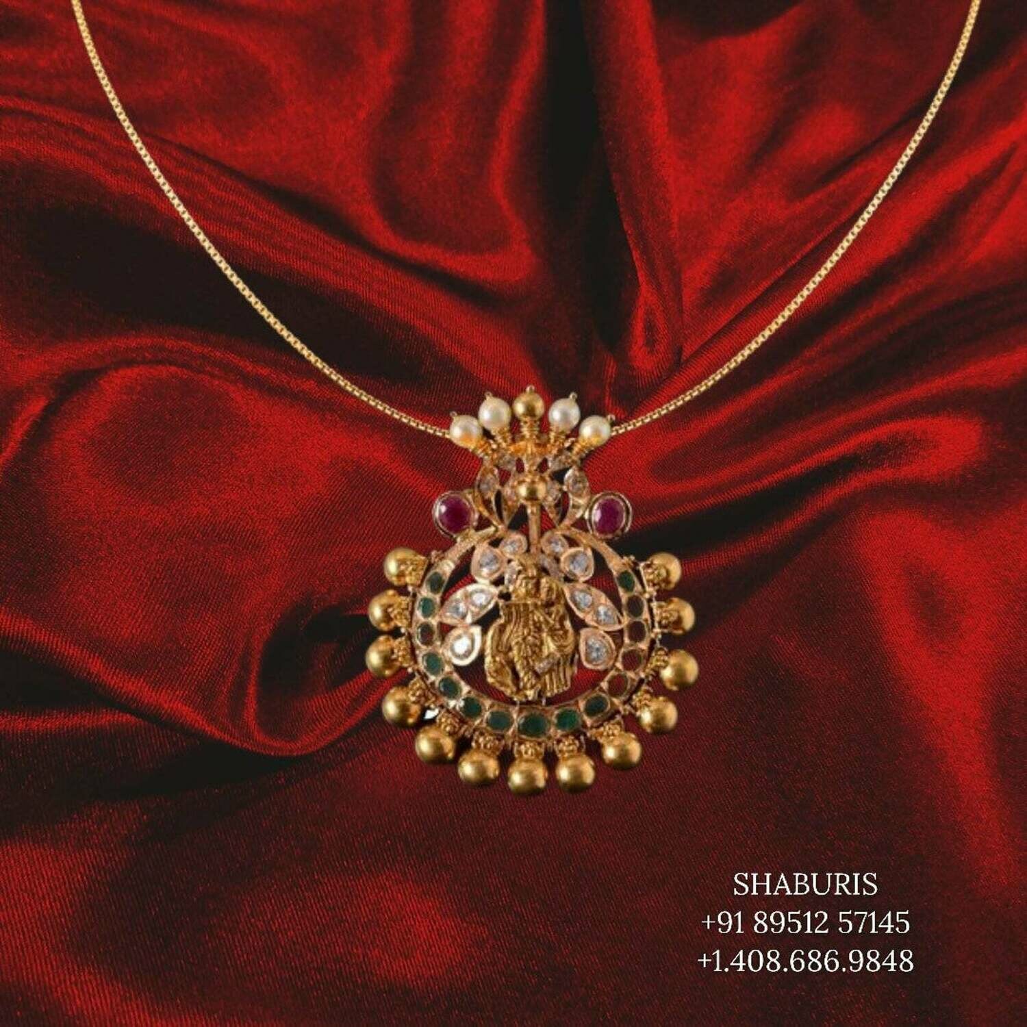 Radha krishna pendant South Indian temple jewelry antique statement jewelry simple Jewelry,pure Silver indian jewelry-SHABURIS