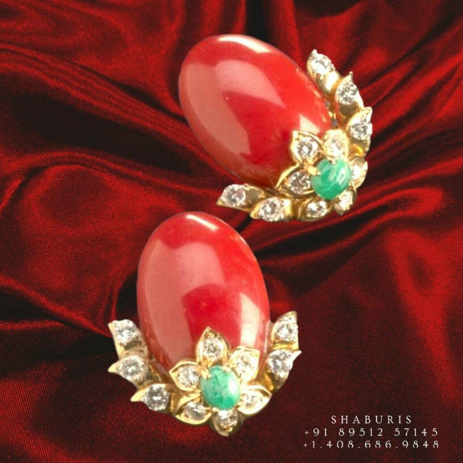 Coral studs coral earrings pure silver jewelry diamond studs gold jewelry look a like indian earrings jhumkas -SHABURIS