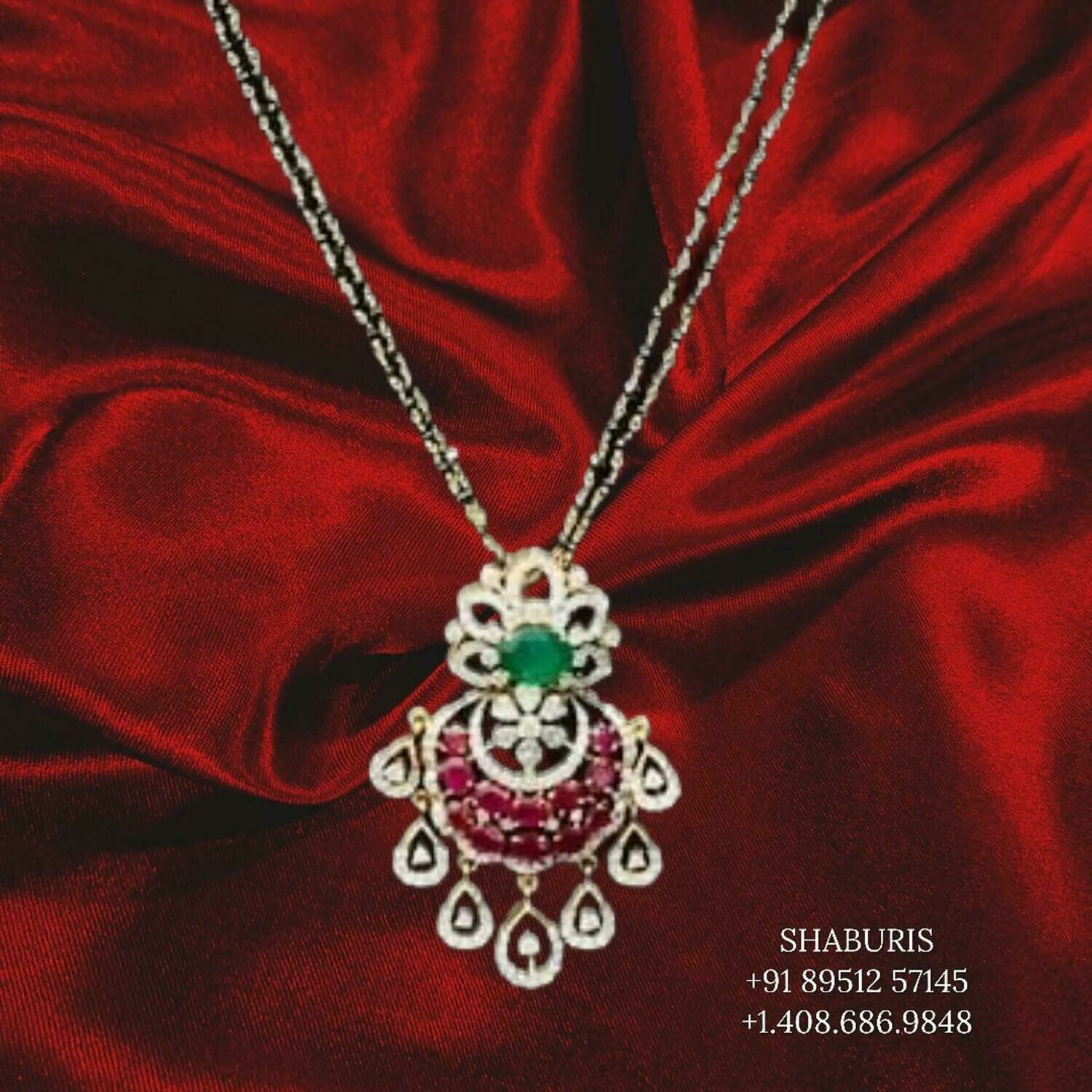 Diamond Mangal sutra,ruby pendant,black bead jewelry indian mangalsutra pure silver jewelry diamond jewelry -SHABURIS