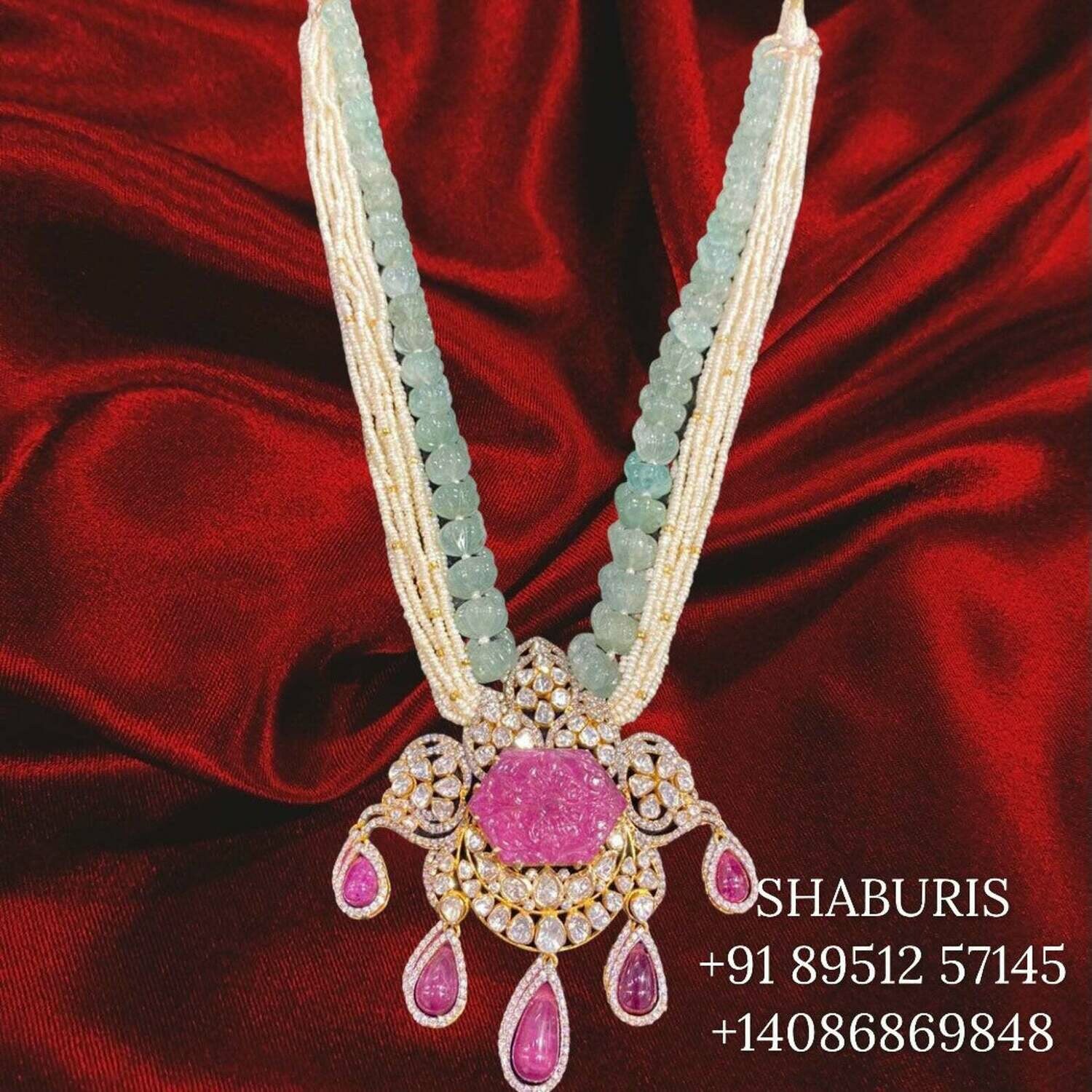 Polki set, Moissanite Jewelry indian gold jewelry designs polki bridal sets polki pendant beaded jewelry sets pearl jewelry sets - SHABURIS