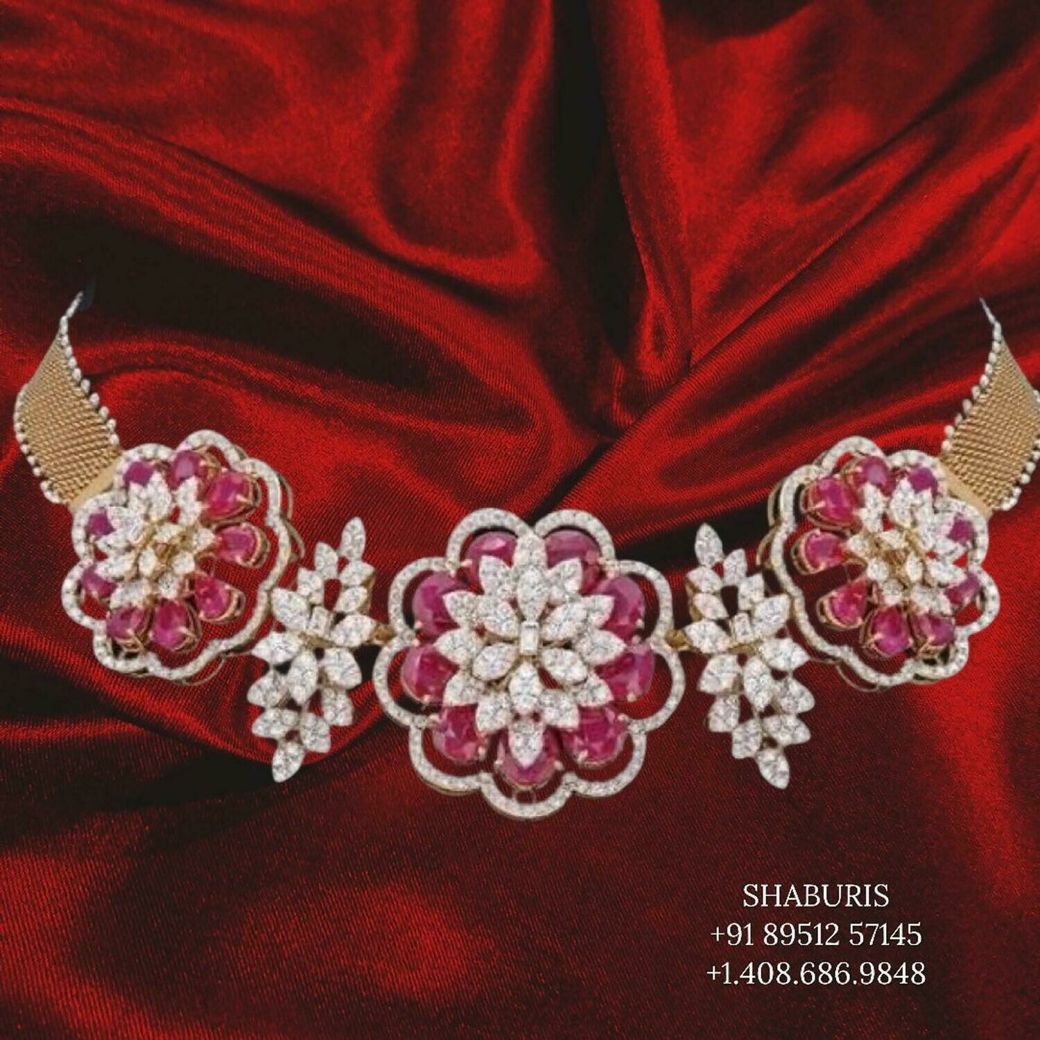 Ruby choker diamond Necklace,small Indian Necklace,Indian Bridal,Indian Jewelry sets kids jewelry NIHIRA-SHABURIS
