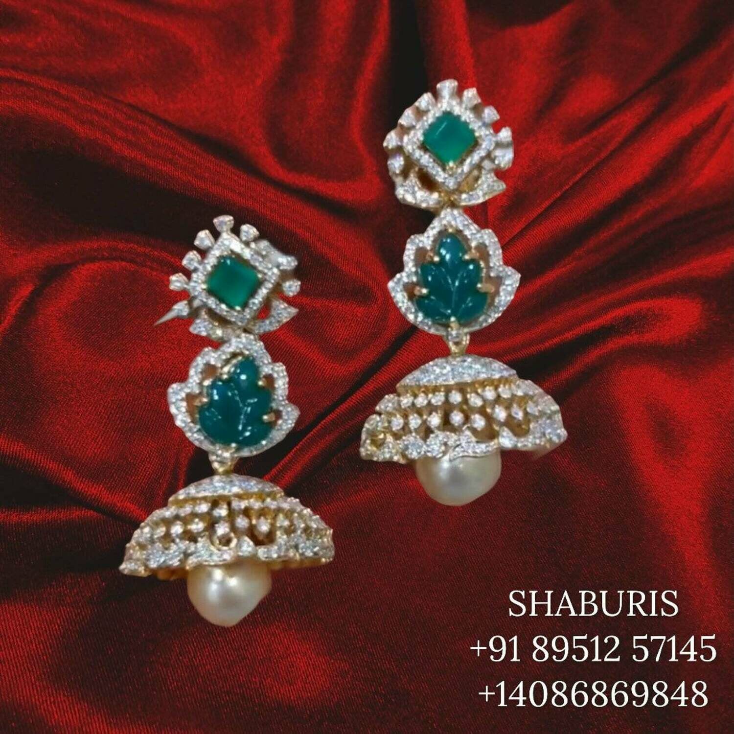 Diamond Jhumkis simple jewelry pure silver jewelry sets indian earrings indian diamond earrings custom made jewelry kids jewelry-SHABURIS