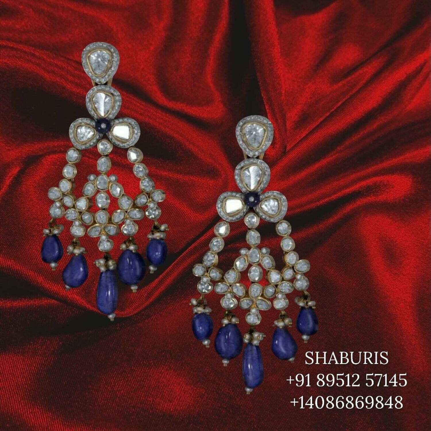 Polki Jewelry,South Indian Jewelry,blue saphire,diamond jewelry,moissanite earrings pure silver jewelry online designs - SHABURIS
