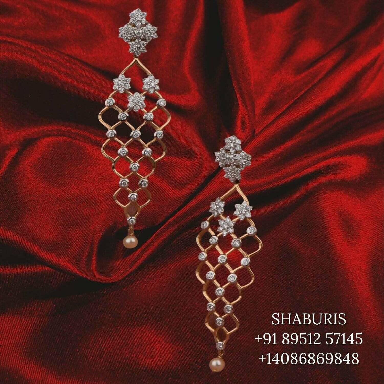 Diamond earrings pure silver south sea pearls indian jewelry diamond earrings simple cocktail jewelry-SHABURIS