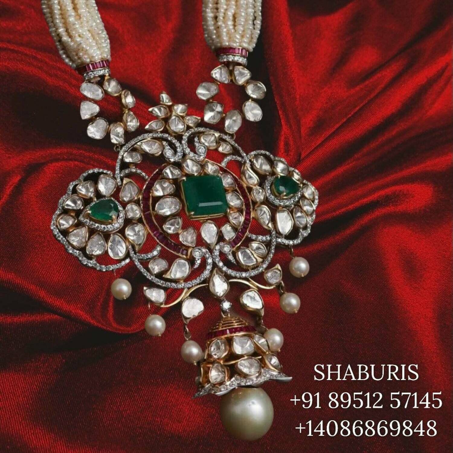 Polki pendant,uncut diamond jewelry,indian Jewelery,Polki necklace,Moissantie Pure silver jewelry gold jewelry designs - SHABURIS