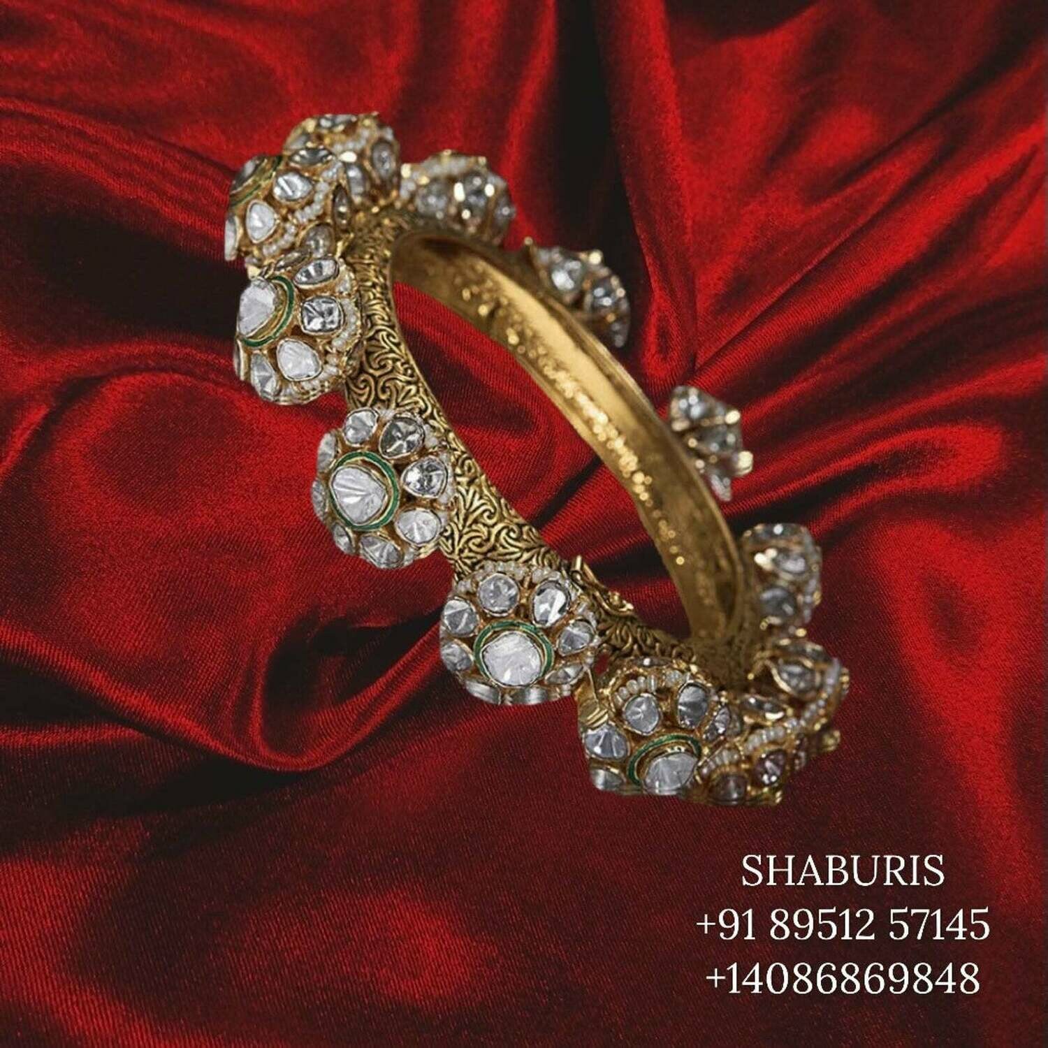 Pure Silver jewelry Indian ,polki diamond bangle Indian jewelry,Indian jadau ,Indian Wedding Jewelry,pure Silver jewelry-NIHIRA-SHABURIS