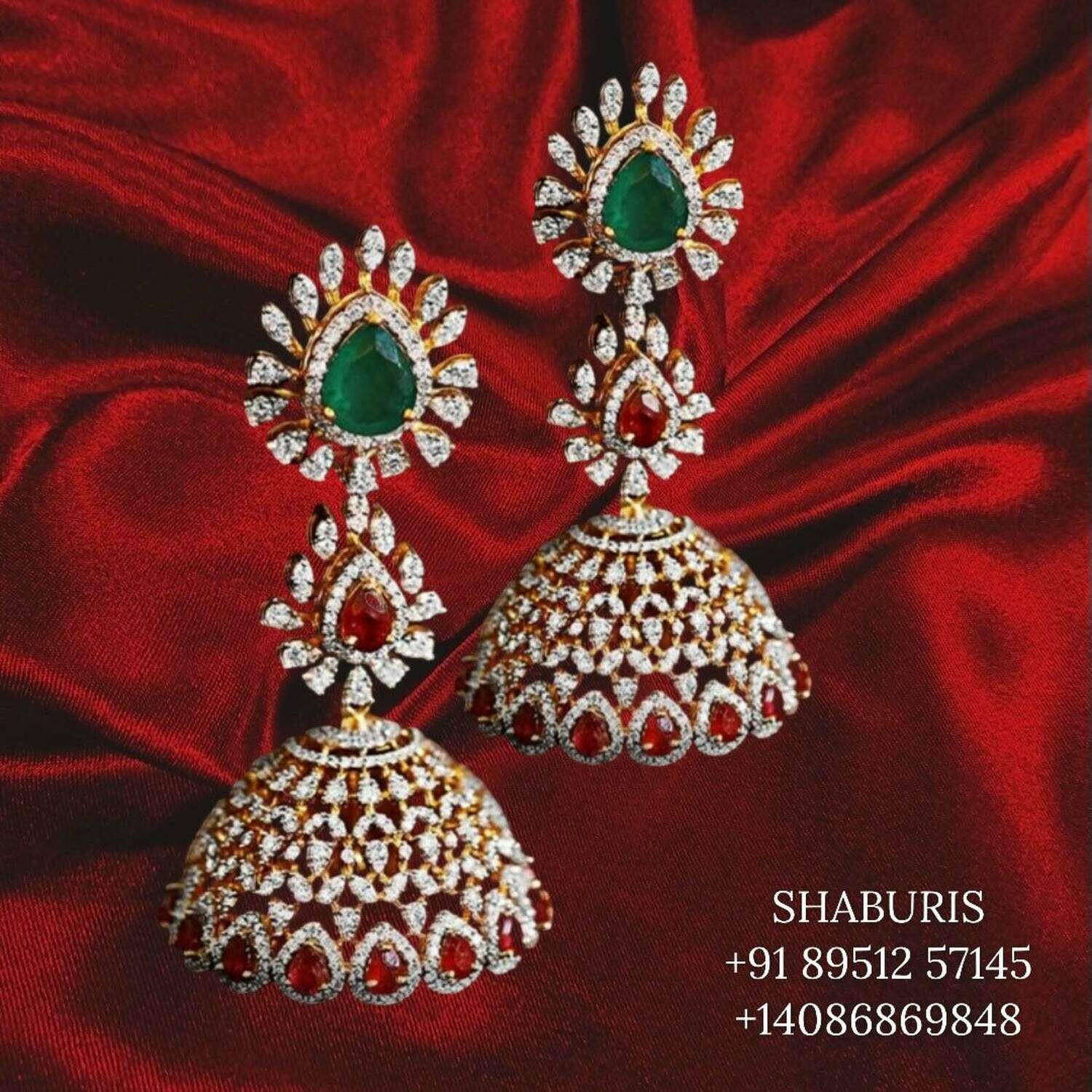 Diamond jhumka ,Pure Silver Jewelry design indian gold design ruby jhumka emerald jhumka hyderabadi jewelry indian gold jewelry -SHABURIS