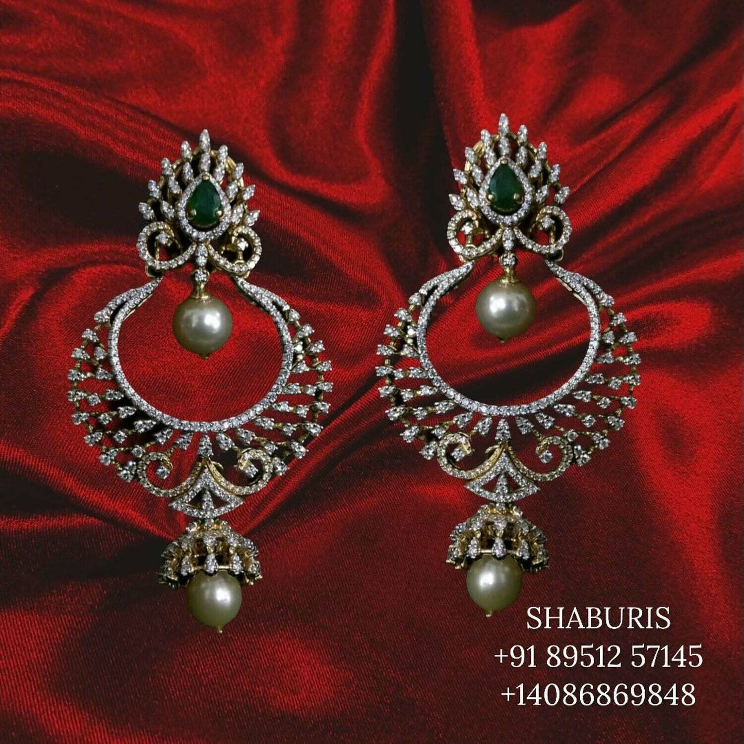 Indian Jewelry,Pure Silver Jewellery Indian ,diamond chandbali,Big Indian earrings,Indian gold Jewelry designs-SHABURIS