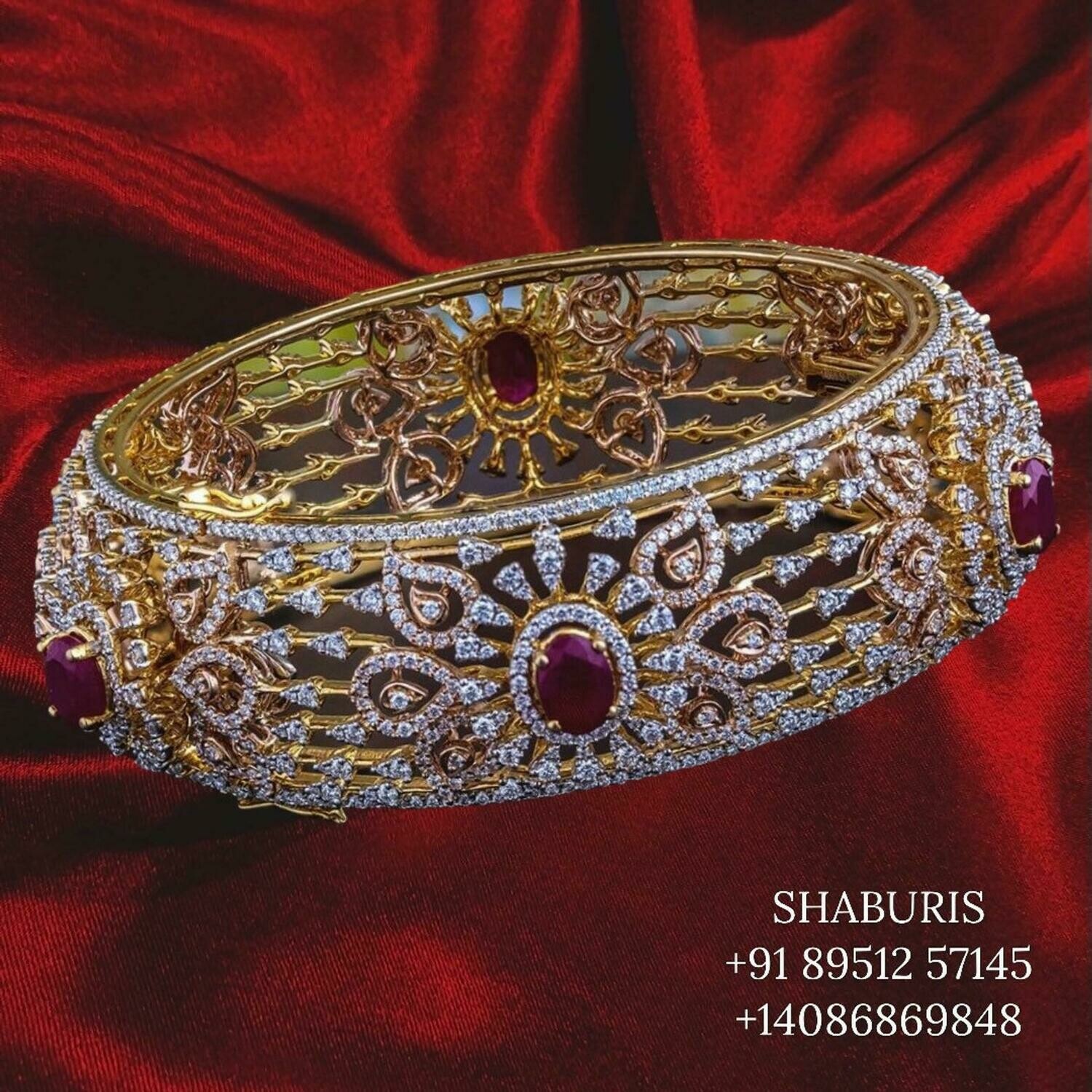 Diamond bangle,Pure Silver jewelry Indian ,ruby bangle, destination Jewelry-indian diamond bangles-SHABURIS
