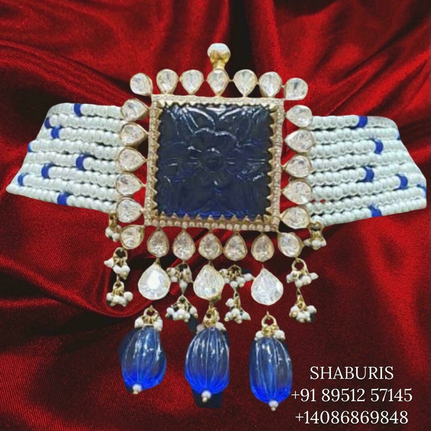 Polki Jewelry,Pure Silver Jewelry Indian ,Moissanite choker,Big Indian choket,Indian Bridal,Pakistani Jewelry,Polki necklace-NIHIRA-SHABURIS