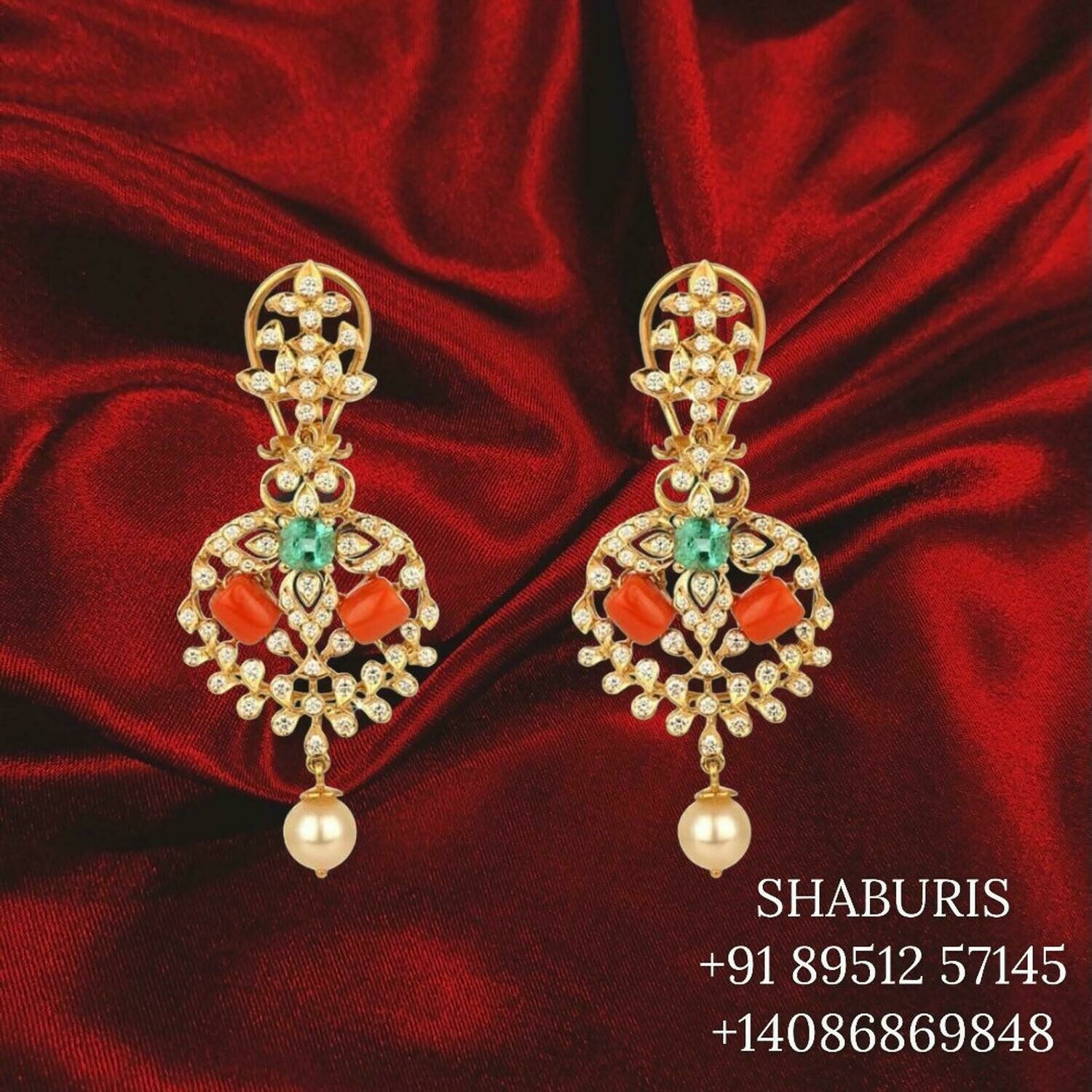Gem stone Jewelry,Pure Silver jewelry sets Indian ,Emerald Studs,Big Indian studs,Earrings ,Indian Bridal,Pakistani Jewelry-NIHIRA-SHABURIS