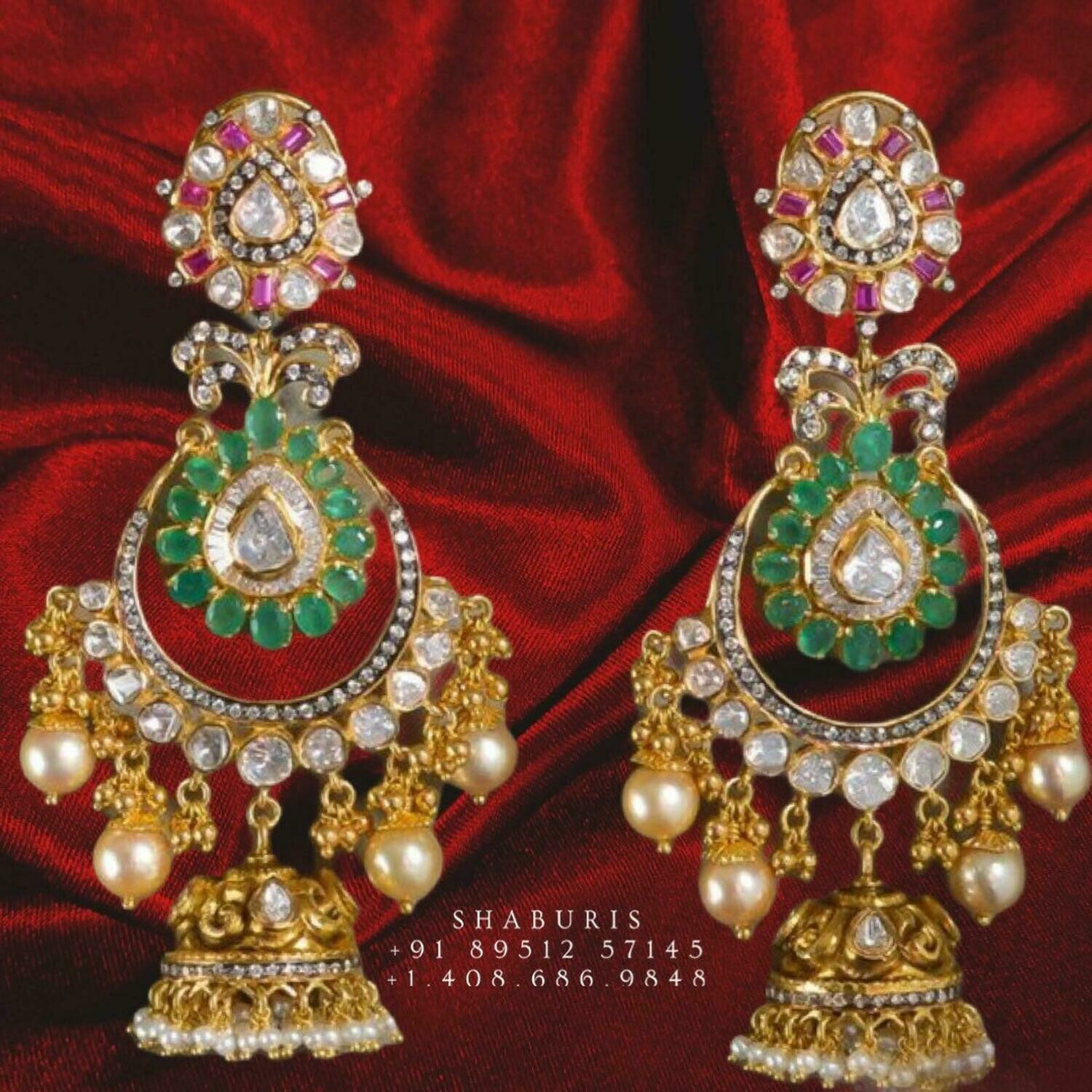 Polki earrings pure silver jewelry indian polki jewelry indian bridal jewelry statement jewelry -SHABURIS