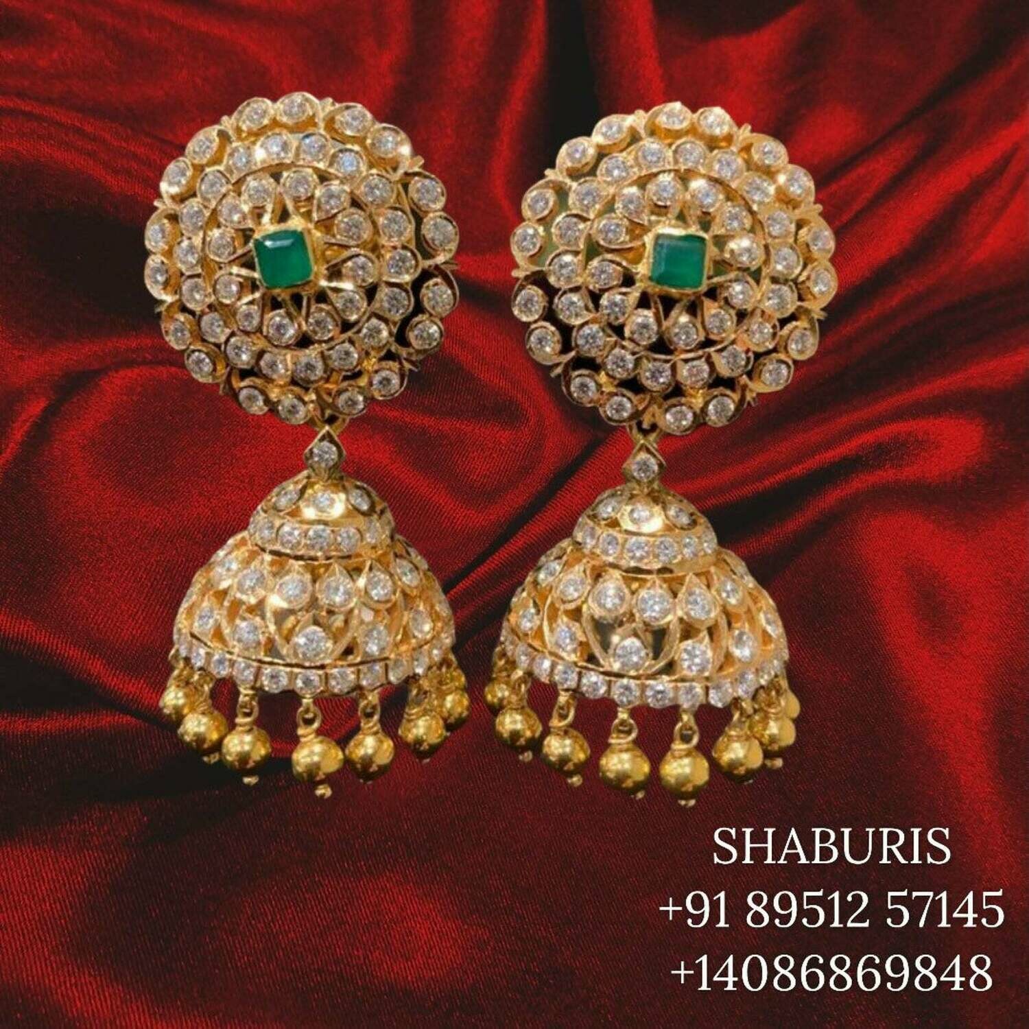 Uncut jhumkas ,925 silver Jewelry,Pure Silver Jewelery Indian ,diamond Jewelry look a like pure silver jhumkas diamond jhumkas - SHABURIS
