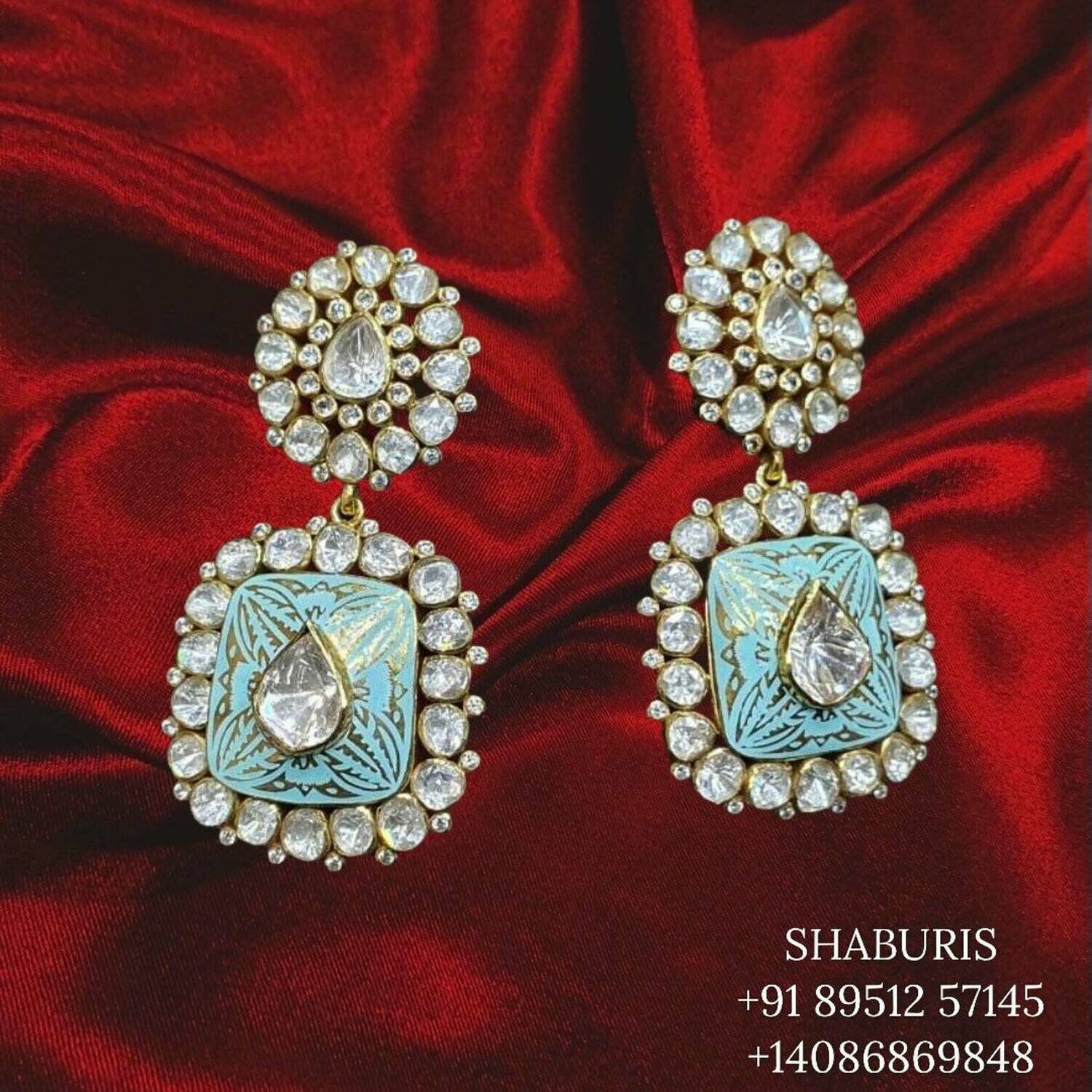 Menakari earrings polki diamond uncut diamond earrings gold jewelry designs latest pure silver jewelry destination jewelry - SHABURIS